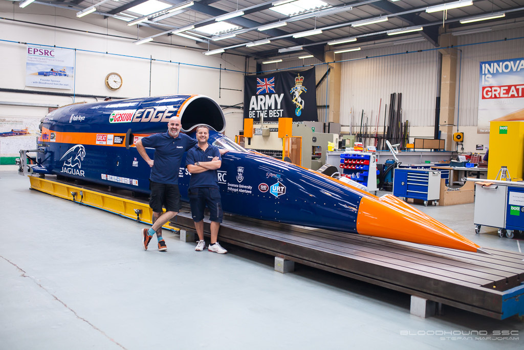 PressOn team in fornt of BLOODHOUND vehicle wrap