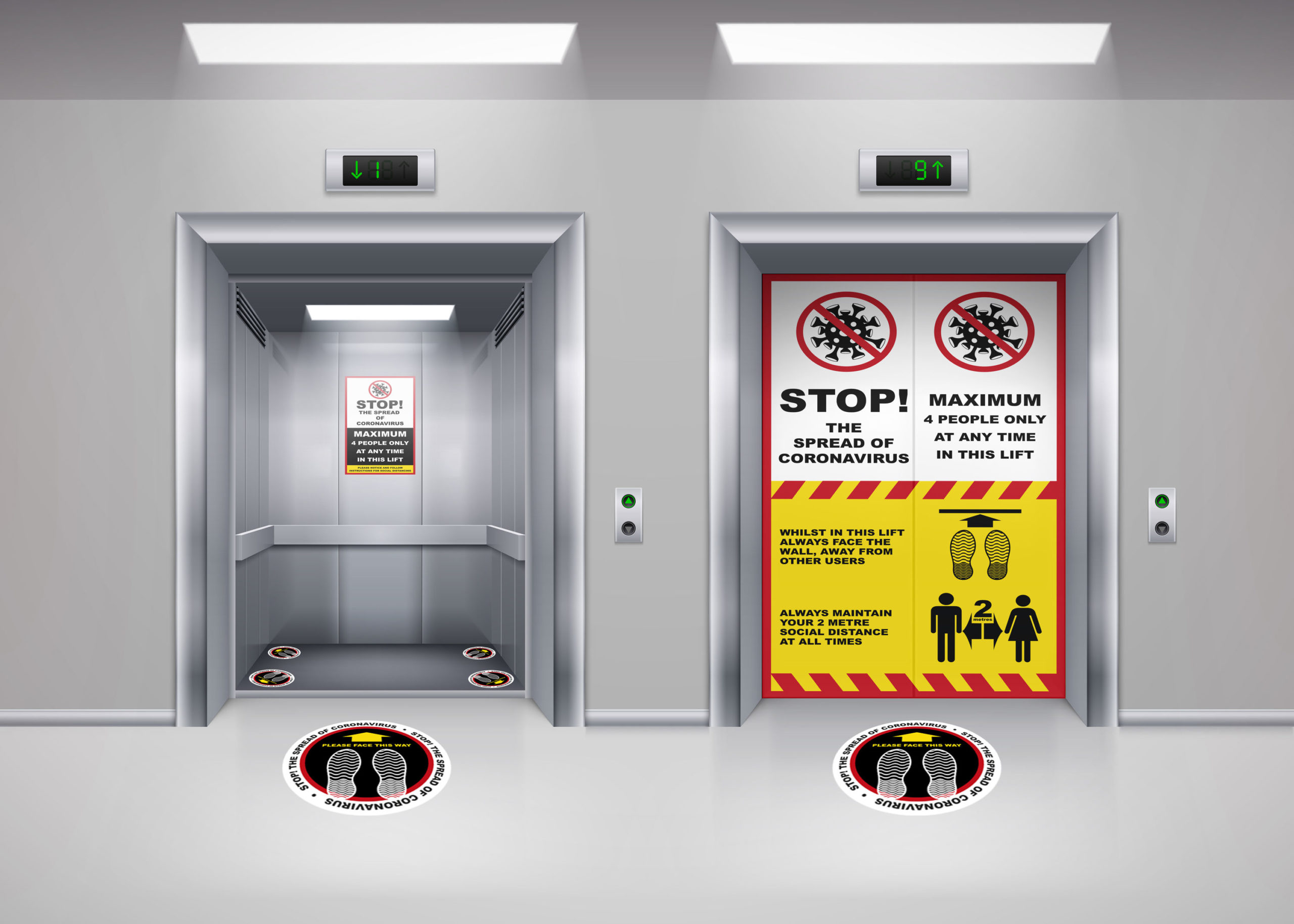 Social Distancing Lift Graphics Elevator Markers